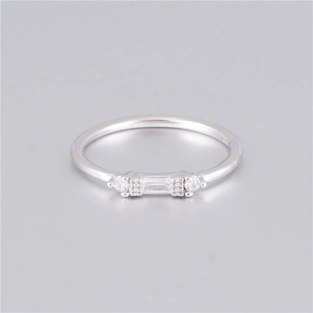 🍁 Silver White Chic Rectangle Round Gems Dainty Ring for Women, VIP179